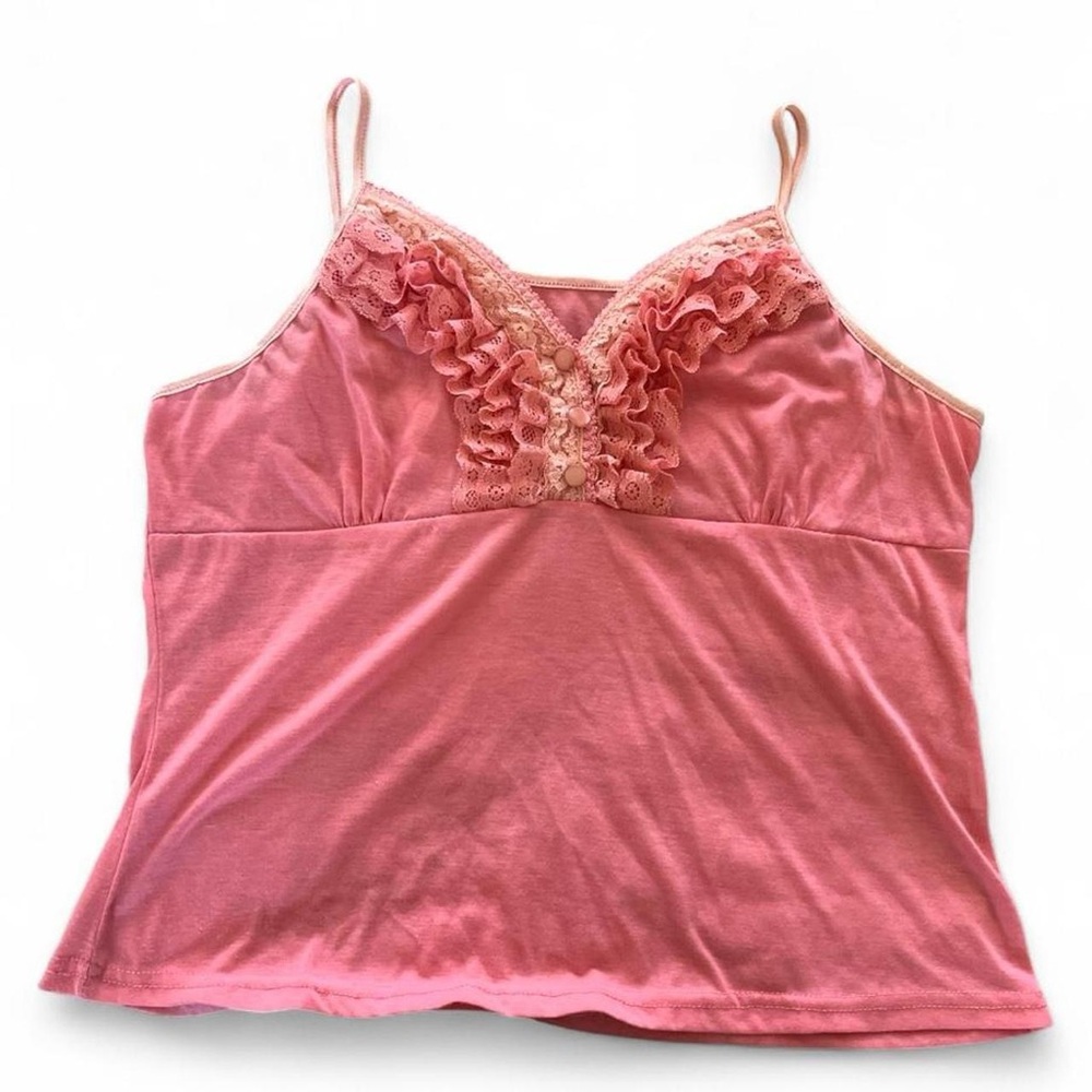 Y2K Candy Pink Lace Ruffle Detail Camisole